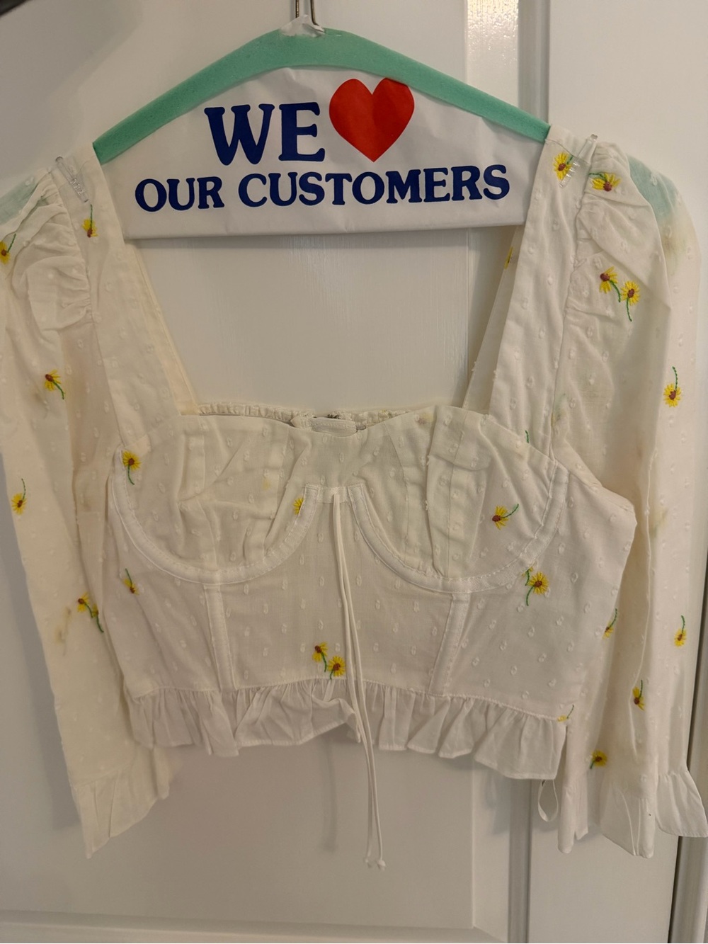For Love & Lemons Yellow Floral Embroidered Crop Top